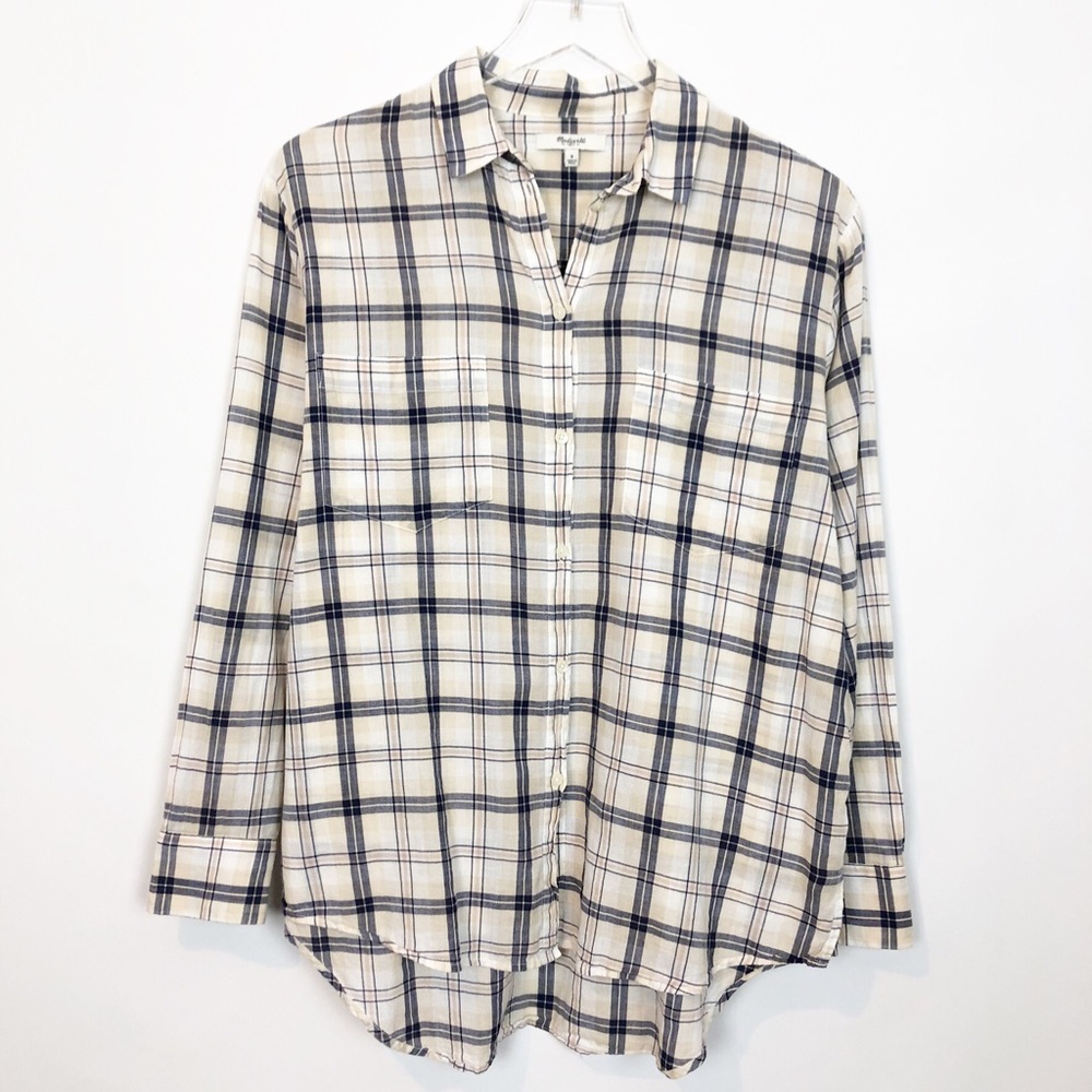 Madewell Cream Boyfriend Plaid Button Down Small - Picture 5 of 7